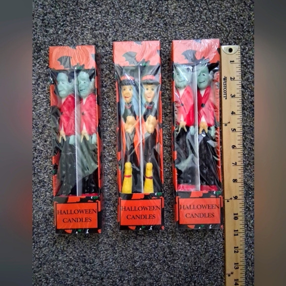 Vintage 1996 Halloween Themed Taper Candle Sticks 3 Pc With & Frankenstein - Picture 2 of 6